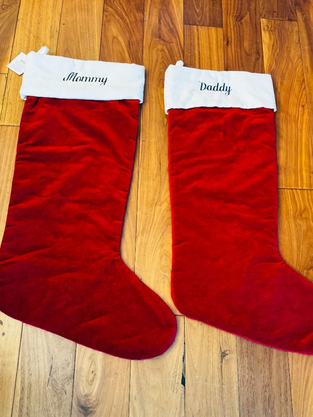 Pottery Barn Basic Red White Velvet 32" Stocking Monogram Mommy & Daddy Cotton
